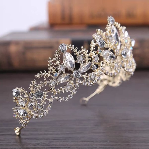 Kronkvinnors tiara med inlagda kristallblommor bröllop tiara koppar zirkon strass kronor