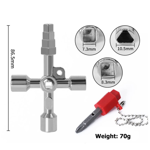 Multifunksjonell nøkkel, multifunksjonell universell kryssnøkkel, trekantnøkkel kranbryternøkkel for elektrisitet, elektriske målere, radiatorer