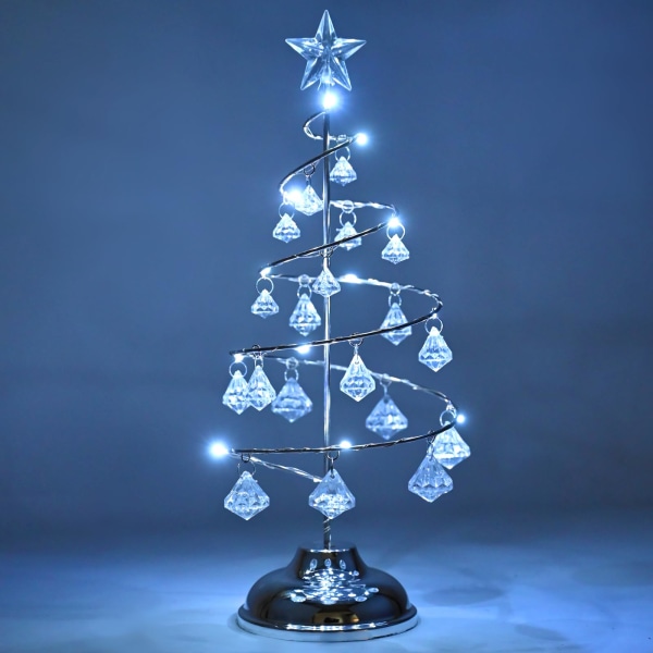 Joulukristallipuuvalot 13 tuuman pöytätasoinen joulukuusenkoristelu joulukuusilamppu LEDillä ja kristalliriippuvainen joulupöytäkoristelu Silver White