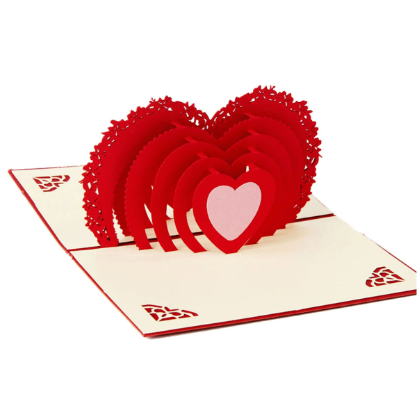 Hjerteformet Valentinsdag 3D Pop Up lykønskningskort med konvolutter, 3D håndlavede hjertekort