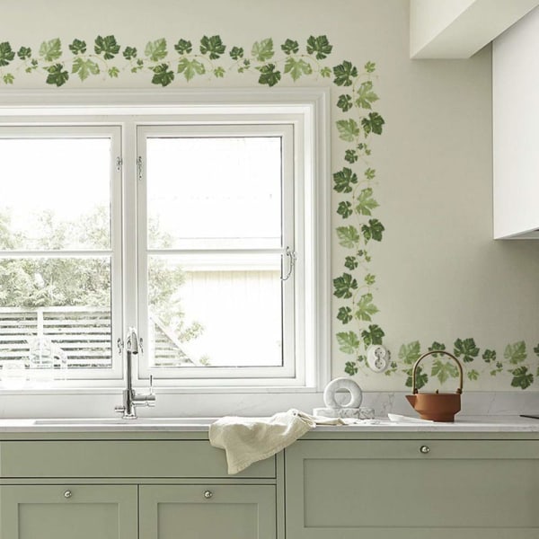Murgröna väggdekorationer, återanvändbara växtdekaler, Peel and Stick Nature Väggdekoration för vardagsrum och sovrum, självhäftande bladverk väggmålningar16*60cm