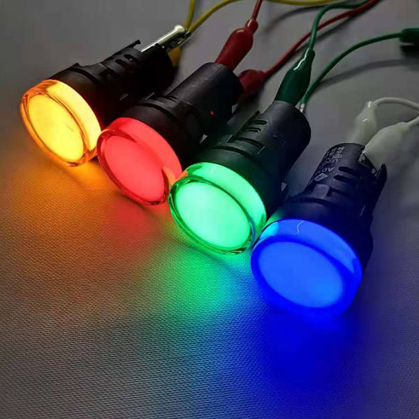 16 st indikatorlampor röd/gul/blå/grön 22mm LED-drivpanel AC 220V 20mA indikatorsignallampor (varje färg 4 st)