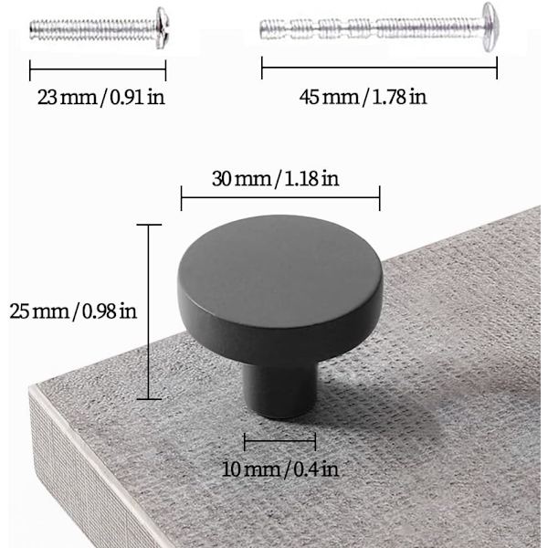4 stk. køkkenskabsknopper 30mm runde skabsknopper runde flade sorte skabsknopper matte sorte skuffeknopper med monteringsskruer (sort) Black