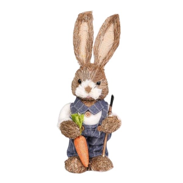 Påskehalmkaninpynt, stående påskekanin, stående kaninfigur Kaninlegetøjsdukke, forårspåskefigurindretning
