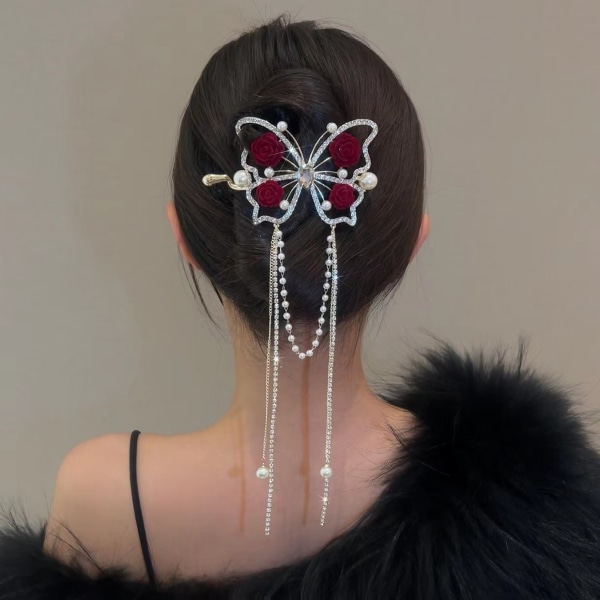 2 st Elegant tofs Butterfly Rose Pearl hårnål, antik sidoklämma kommer att flytta fjärilsklämmor Fashionabla hårnålar Dekorativa