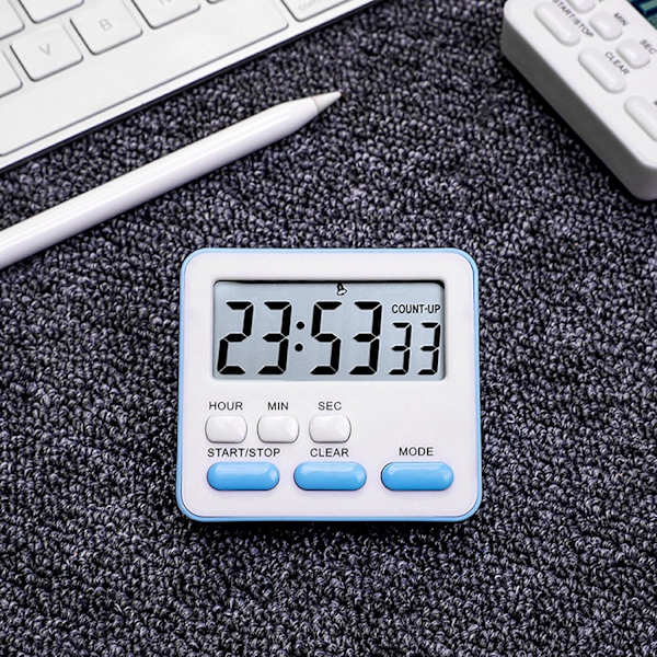 Elektronisk timer, køkkentimer, læringsstyringstimer, LCD digital nedtællingsstopur med stativ blå