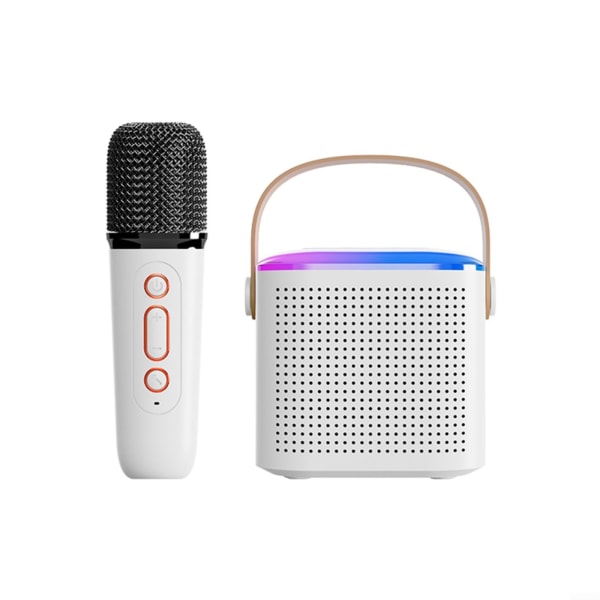 Bärbar karaokemaskin med trådlösa mikrofoner, USB uppladdningsbar karaokehögtalare med festbelysning för barn och vuxna, födelsedag - vit White