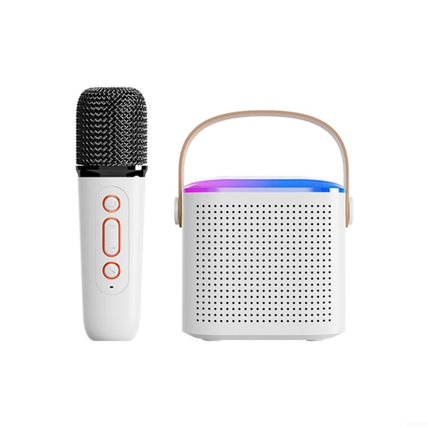 Kannettava karaoke-kone langattomilla mikrofoneilla, USB-ladattava karaoke-kaiutin juhlavaloilla lapsille ja aikuisille, syntymäpäivä - valkoinen White