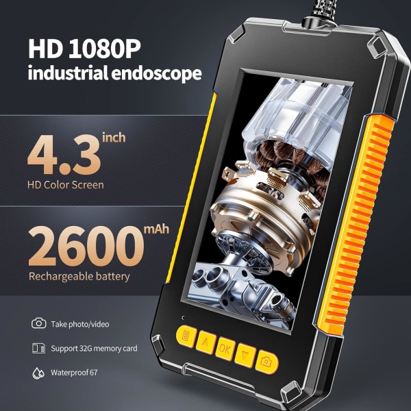 Industriel endoskop, dobbeltkamera endoskop inspektionskamera, 1080P HD dobbeltobjektiv digitalt endoskop, 4,3 tommer LCD-skærm, IP67 vandtæt (5M) 5M