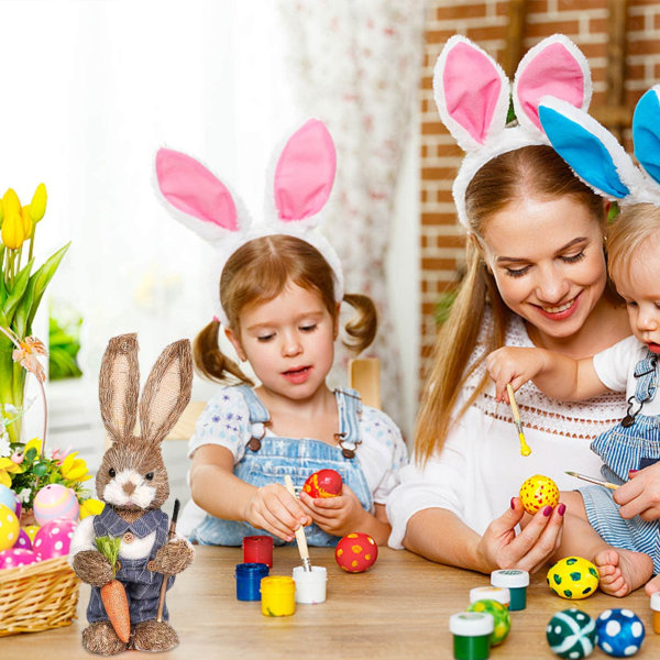 Påskhalm kanin dekorationer, påsk stående kanin, stående kanin statyett kanin leksaksdocka, vårpåsk figurin dekoration