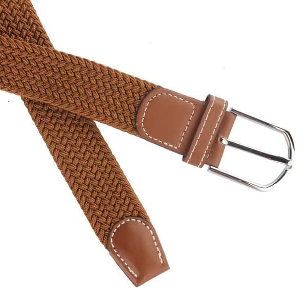 Elastisk flettet skinnbelte for menn - Nytt - Metallspenne - Kaffe