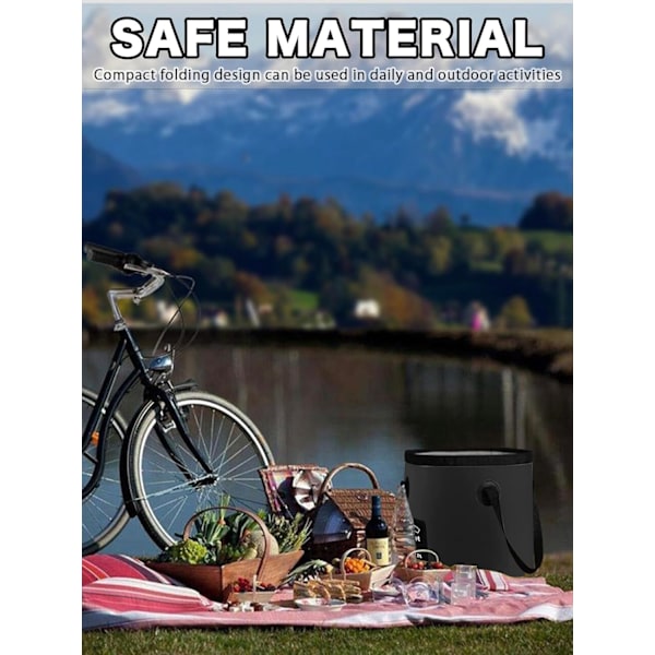 Hopfällbar hink med handtag, lättvikts hopfällbar vatten 20L, multifunktionell bärbar hopfällbar hink tvättfat, svart