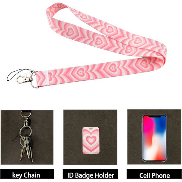 Lanyard med ID-korthållare Rosa Hjärta Halsband Nyckelband Lanyard för Nycklar Kort Söt för Lärare Student, Rosa