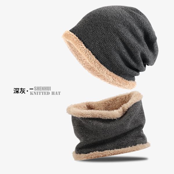 Herrar Mössa Halsduk Set Casual Mössa Stickad Mössa Vintermössa Herrar Varm Vintermössa med Fleecefoder grey