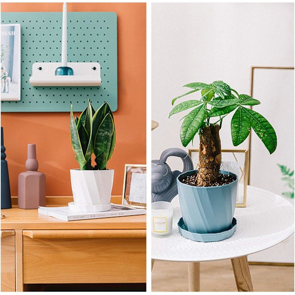 Planterkruka, Blomvas, Rolig Vasstaty Planterkruka, Enfärgad Plastblomkruka med Bricka Trädgård Hem Café Dekoration Vit, M