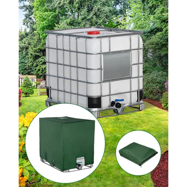 Överdrag för 1000L IBC-tank, vattentanksskydd, regnvattensamlare, 116 x 100 x 120 cm, grön