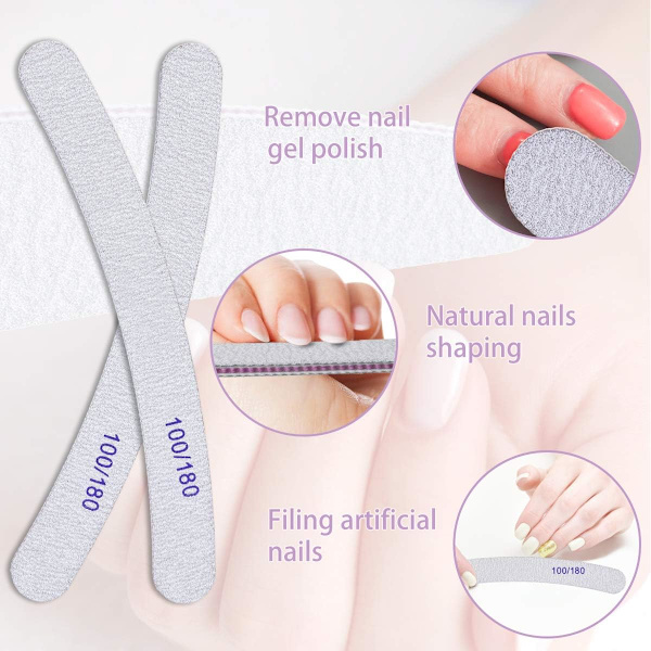 15PCS Nagelfiler, Professionellt Nagelset, Böjda Nagelfilar, Dubbelsidig Emery Board Manikyrverktyg för Hemma- och Salongsbruk (Svart)