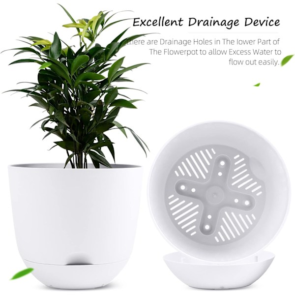 Självbevattnande blomkrukor för inomhus- och utomhusbruk Vita 13 cm (3 st) White S