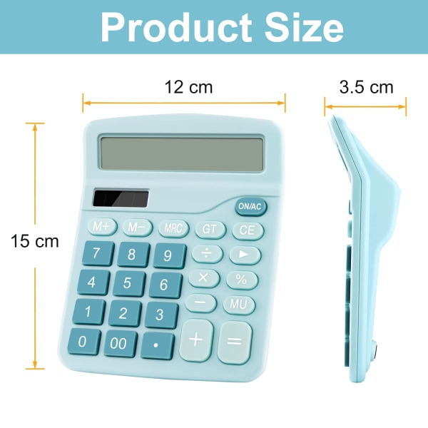 Desk Calculator, 12-Digit Dual Solar Battery Calculators with Large LCD Display, Office Calculator with Large Buttons(Blue)