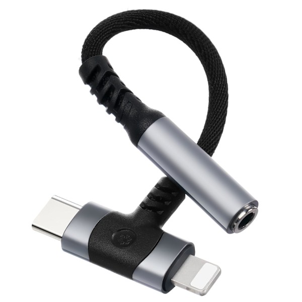 2 i 1 USB C til 3,5 mm Jack Adapter, Type C/L-ightning til Hodetelefon DAC Chip Jack