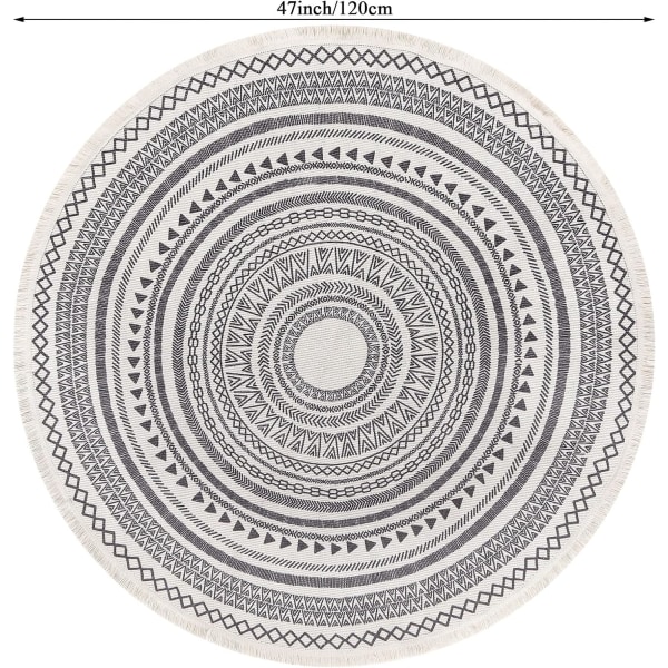 Grå rund vevd bomullsteppe med frynser 120 cm vaskbar absorberende teppe marokkansk stil trykk 120*120CM