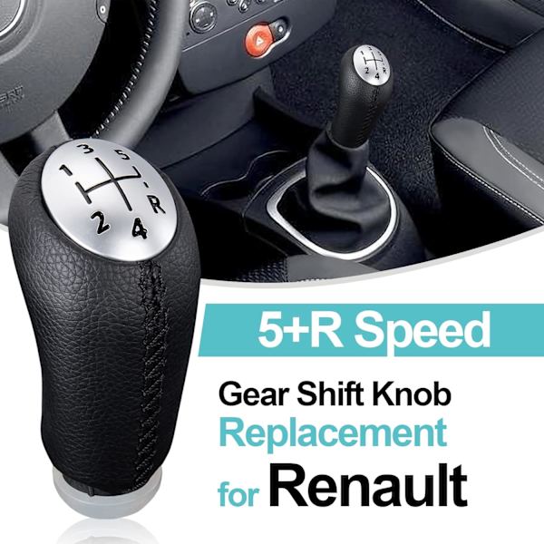 5-trins manuelt gearskifte gearstang til Renault Clio III 2005-09, Megane 2 Laguna 2 2003-09, Clio 4 2012-19 sort læder, med adapter