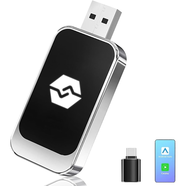 2-i-1 Trådlös CarPlay-adapter för CarPlay/Android Auto, Trådlös CarPlay-adapter för Android 11 och högre versioner av iPhone iOS 10, för fordon