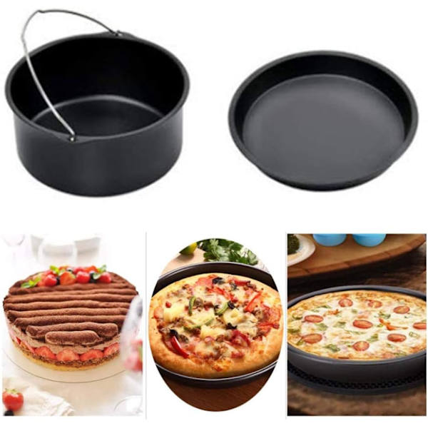2-pack universell Air Fryer-tillbehörset, inklusive Air Fryer-pizzapanna i stål och bakningskakfat, non-stick-beläggning, Air Fryer-bakform 7 tum