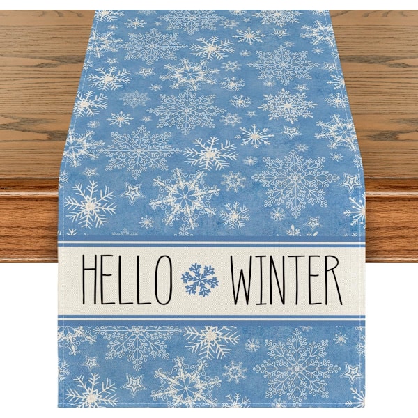 Hello Winter Snöflinga Blå Julbordstablett, Säsongsbetonad Jul- och Helgdekoration för Köks- och Matbord för Fest 13 x 108 Tum