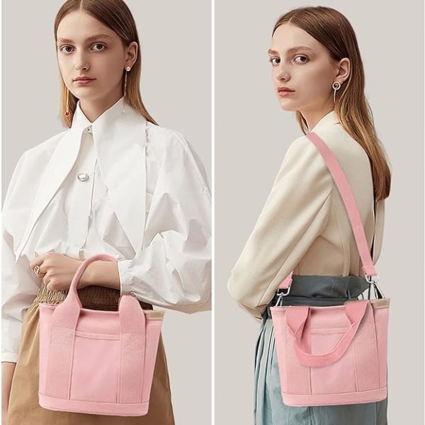 Multi-pocket tygväska med dragkedja, japansk handgjord handväska i canvas med fack, multifunktionsväska Pink