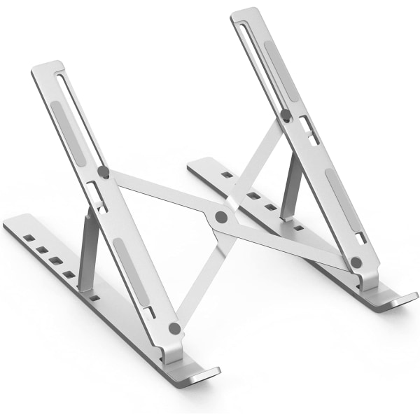 Foldbar bærbar aluminium bærbar computer stand | Skrivebordsstand med 6 niveauer højdejustering | Kompatibel til 11,6”/13,3 tommer bærbare computere notebooks（Sølv） silver