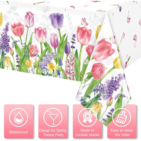 Sommar blommig duk tulpan blommor bordsduk disponibel plast duk cover bordsdekorationer för våren påsk mors dag, 137 * 274cm