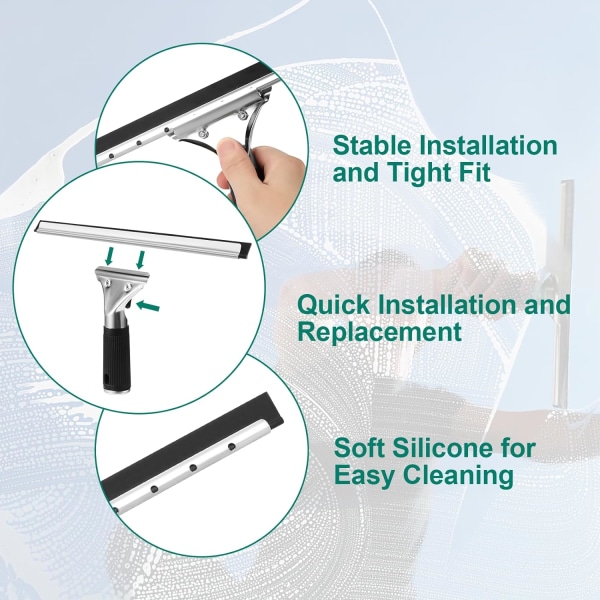 Professionel vinduesskraber, vinduesskraber i rustfrit stål, til rengøring og tørring af glas, fliser, badeværelse
