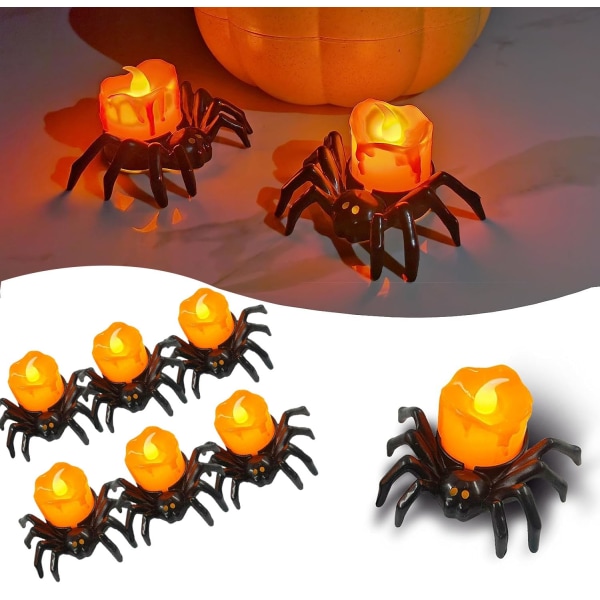 6 stk Halloween Spider stearinlys, Halloween dekorationer, græskar dekorationer lys, batteridrevet Halloween lys til Halloween (6)