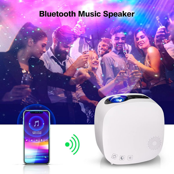 Stjernehimmel-projektor, stjerneprojektor nattlys barn, lampe LED-projektor med bluetooth og høyttalerfestbelysning