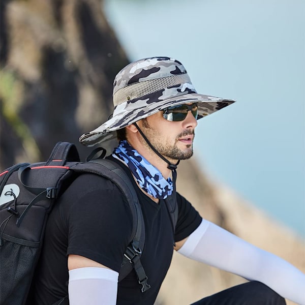 Udendørs bredskygget solhat, sammenklappelig unisex hat, rejsehat fiskeri jagt vandring åndbar kasket (Camouflage Beige) Beige