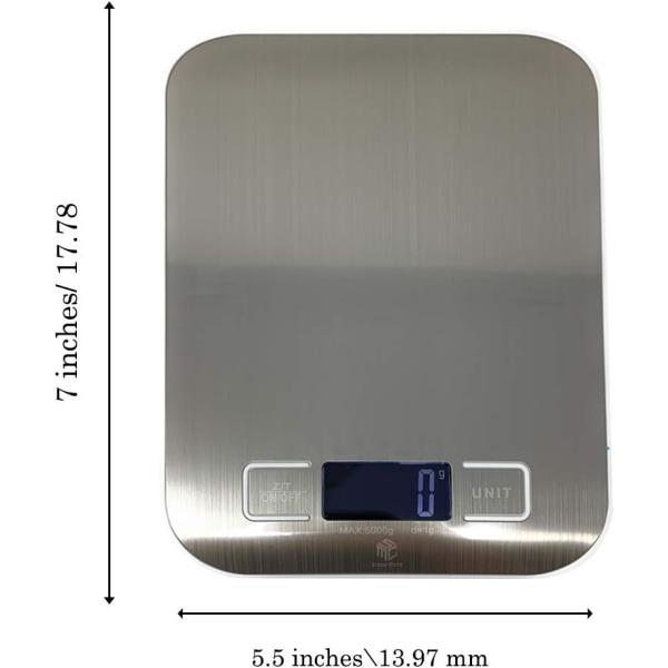 Köksskala Digital Elektronisk Vågskala för Matlagning Bakning Högprecisionsmat, LCD-display, Multifunktionell, Tarafunktion