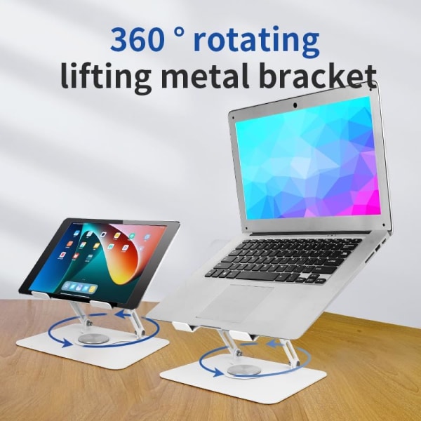 Bærbar PC-stativ med 360° roterende base, justerbart ergonomisk stativ (hvit) White