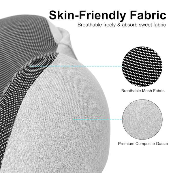 Nakkepute Memory Foam, Reisepute med hette, Komfortabel nakkepute med hette, Nakkepute Reise for soving, Lysegrå Light Gray