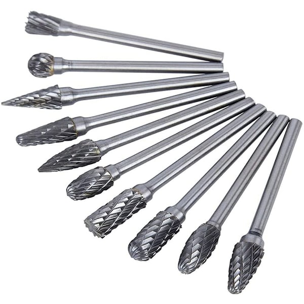Karbid roterande borr set, 10 st dubbelskurna borrar för Dremel tillbehör med skaft träskärning, borrning, gravering, metallpolering