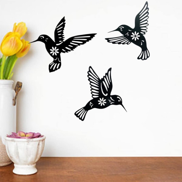 Pakke med 3 metall veggdekorasjon svarte fugler utendørs stue hage kolibri dekorasjon veggdekorasjon metall kolibri til hjemmet