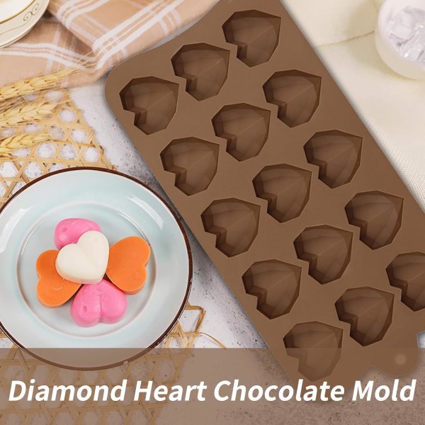 2 STK Hjerteformede silikonsjokoladeformer - 15 hull, gjenbrukbart brett for baking av kaker, sjokolade og mer - Perfekt for feriefester og DIY