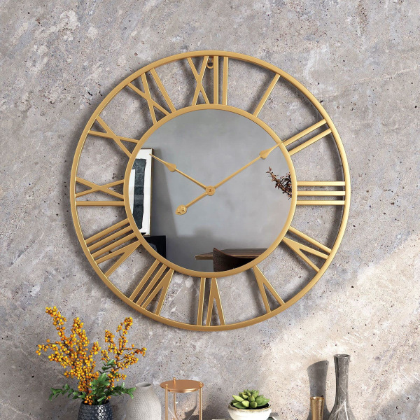 Store vægure Stue dekoration Vintage spejl ur med romertal Stille, ikke tikkende ur til stue dekoration Køkken Soveværelse gold 40cm