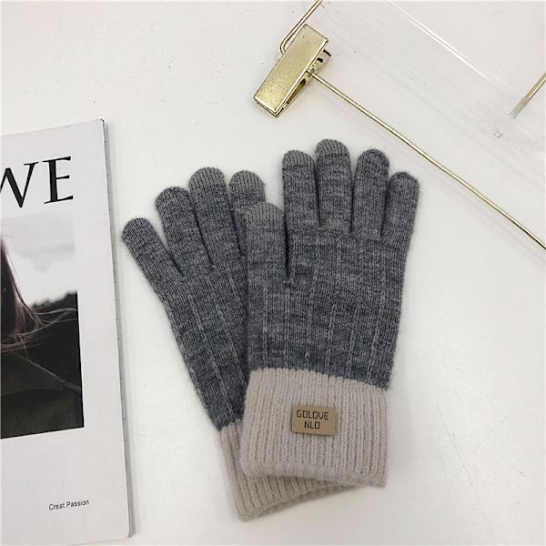 Damehansker Vinter Touch Screen Strikkede Varme Hansker，Elastiske Varme Fleece Anti-slip Arbeidsløpende Hansker for kvinner, Vinterhansker Gray