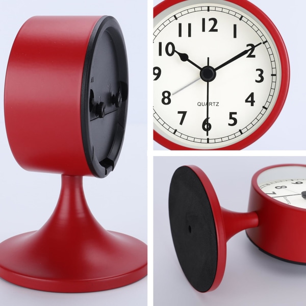 Klassisk metallvekkerklokke, stillegående vekkerklokke liten analog bordklokke for nattbord, soverom, kontor red
