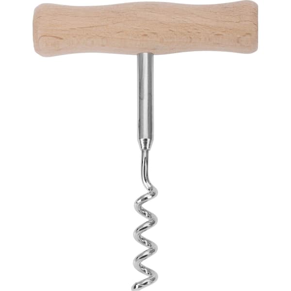 Korkskruv, spiral med själ, längd: 9,5 cm, trä/stål, träig, ljusbrun/silver