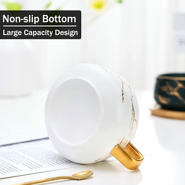 2 stk. Cappuccino kopper med underkopper, 300 ml porcelæn espressokopper til te, kaffe, cappuccino, kaffekopper med træskive (hvid*2) White*2