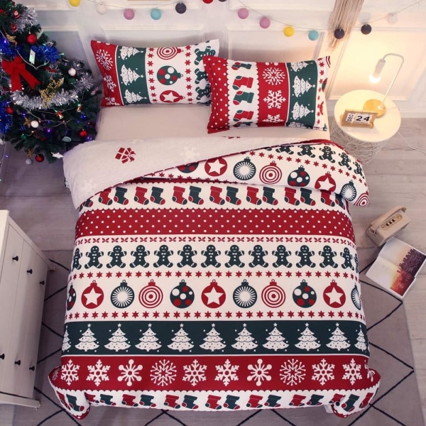 Jul patchwork påslakanset 220x240 cm med 2 x örngott 50x75 cm, sängkläder i mikrofiber med dragkedja 220*240cm