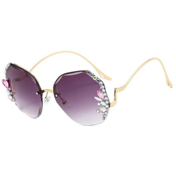 Nya Vintage Ramlösa Diamantsolglasögon, Överdimensionerade Ramlösa Gradient Diamantslipade Linser UV-skydd Solglasögon (Grå) Gray