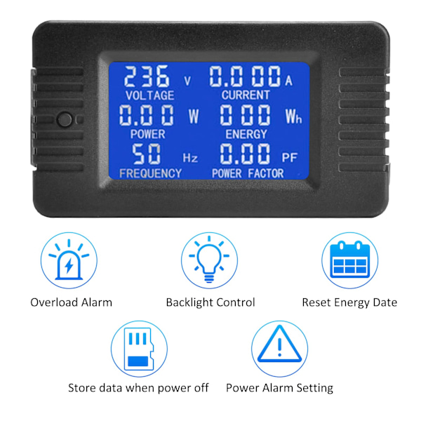 LCD Digital Amperemeter Voltmeter AC 80-260V 100A Effektmätare 6 i 1 Hushålls Elmäterpanel Öppen Energimätare CT Effektmätare